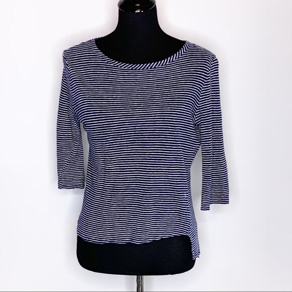 Lyn navy blue white stripe linen asymmetrical top size Extra Small XS - Picture 1 of 14